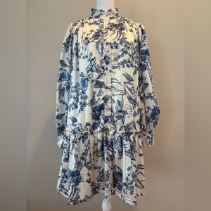 &merci Long Sleeve Lined Dress Side Pockets Womens Small Blue/White Like New